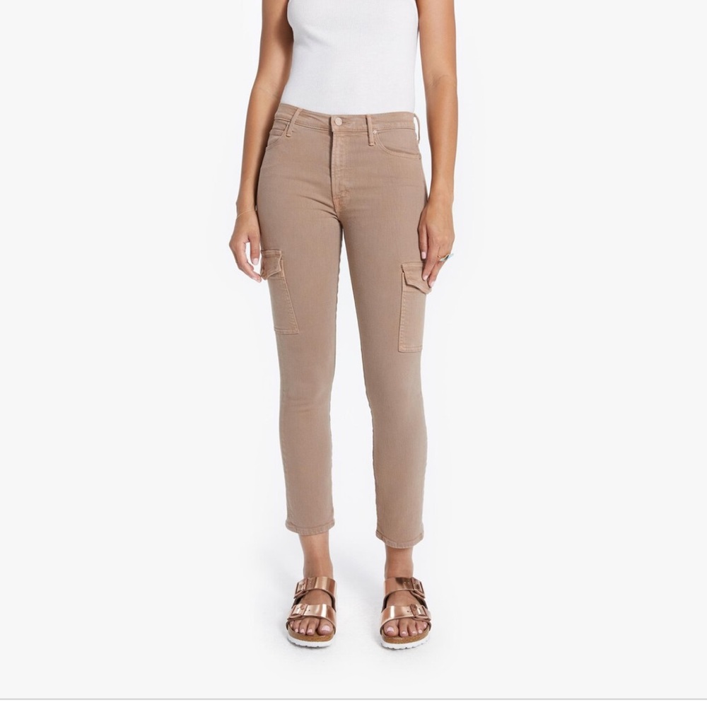 MOTHER Mid Rise Dazzler Cargo Jeans Ankle Toasted Brown Pockets